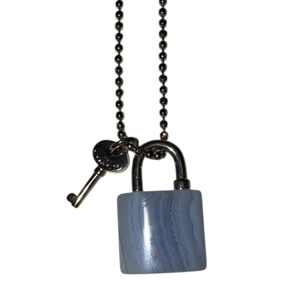 Coach Silver Tone Agate Lock and Key Necklace - Picture 5 of 6
